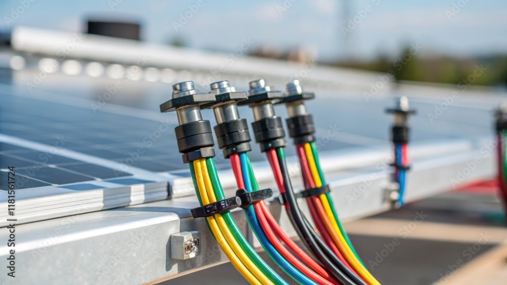 Poster a vibrant closeup highlights the interconnection points of several solar mounts where wire harnesses