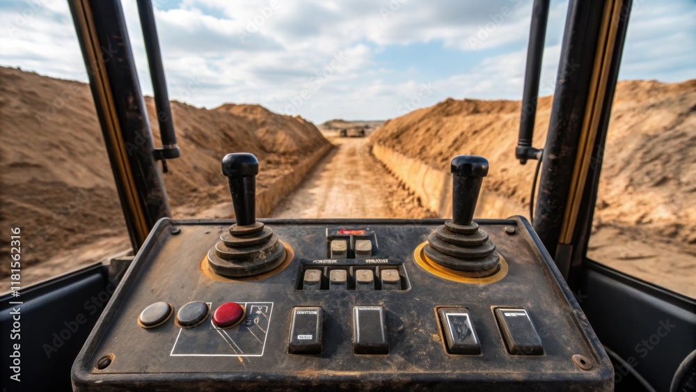 Aufkleber a view of the control panel of a parked excavator showcasing levers and buttons covered in smudges f