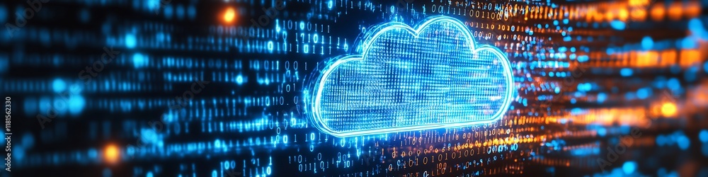 Poster Futuristic Digital Cloud Computing Concept with Neon Light Effects : Generative AI