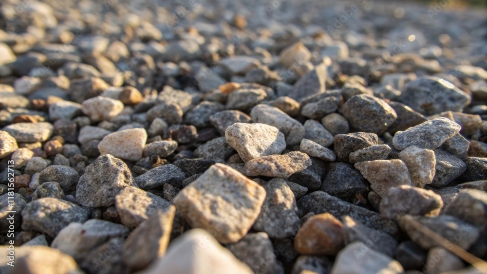 Poster A zoomedin look at crushed stone granules intermixed with small pebbles emphasizing the rough textures and their angular shapes. Tiny fragments catch glints of sunlight while