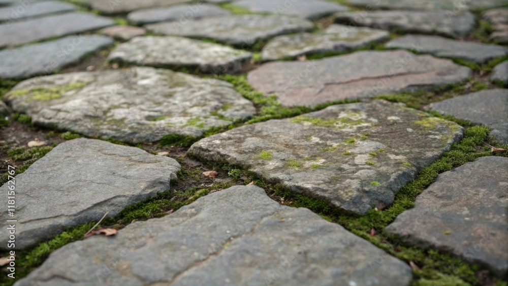 Poster A zoomedin perspective of unevenly p stones showcasing the rugged edges and organic shapes with patches of lichen creeping over the surface evoking a sense of history and natural