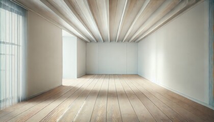 Obraz premium Spacious Minimalist Room with Wooden Floors and Warm Natural Lighting