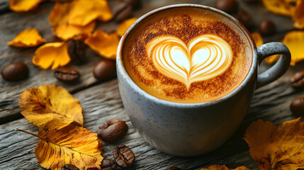 Autumn Coffee Creates Warmth with Heart Latte Art Beautifully