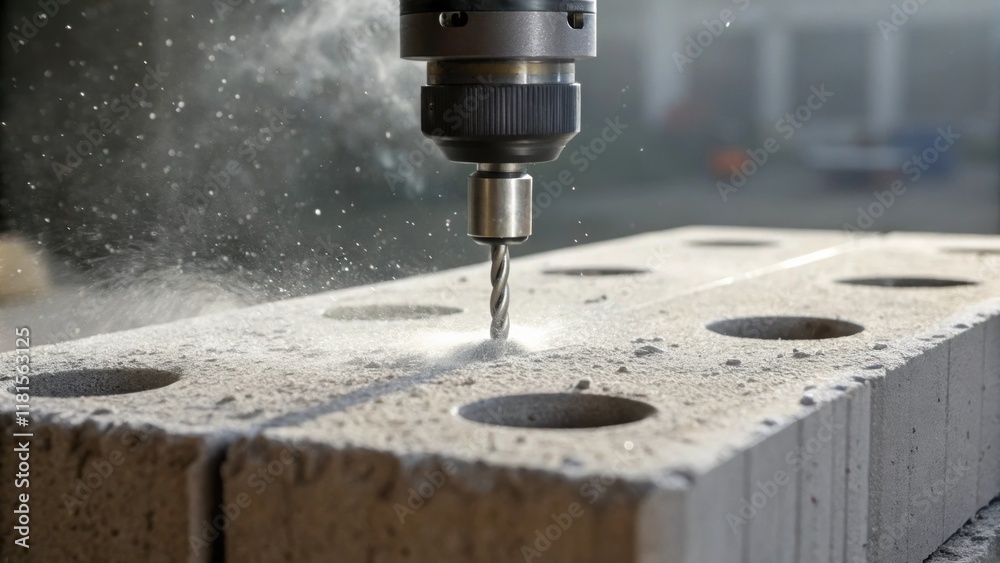 Poster closeup details of a retaining walls anchor plate installation showcasing the precision drilling of 
