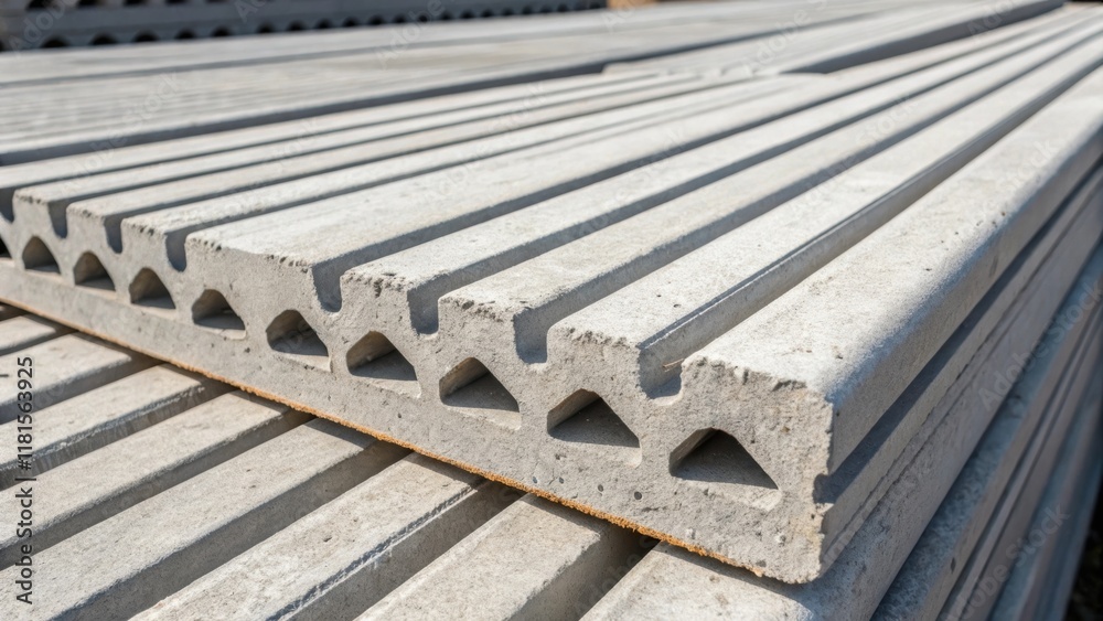 Aufkleber Closeup of the edges of multiple precast concrete slabs illustrating the interlocking design that allows for seamless installation. The grooves and notches are emphasized