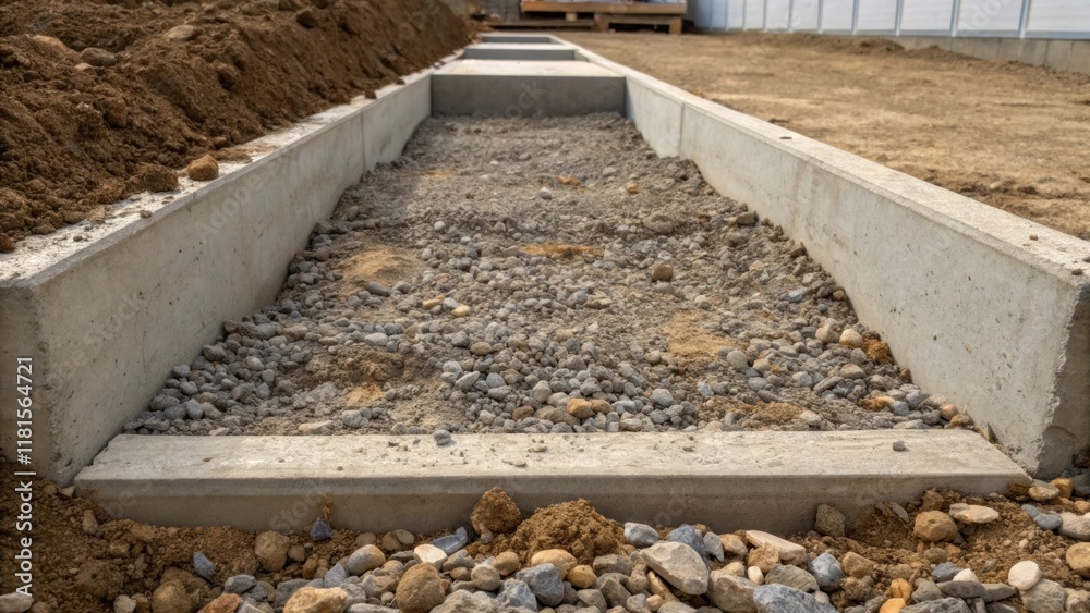 Poster focused on the integration points where the footings meet the soil the texture of the earth is contr