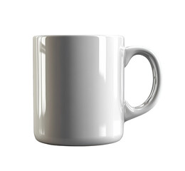 Simple white ceramic coffee mug with a smooth handle, glossy finish, empty design, perfect for branding, mockups, and kitchenware isolated on transparent background