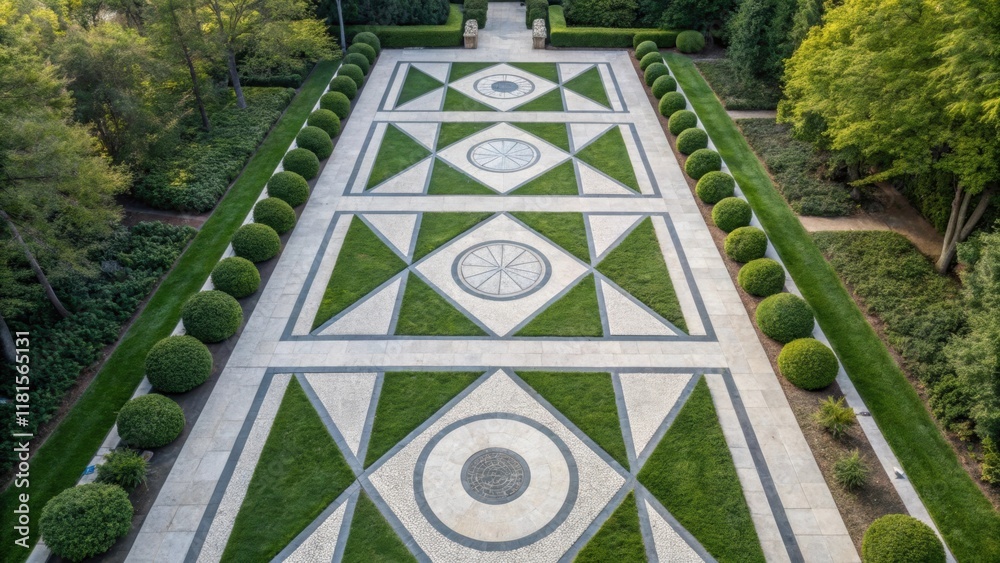Aufkleber  geometric shapes and alignment create an aesthetically pleasing yet functional design that serves to stabilize the landscape. 