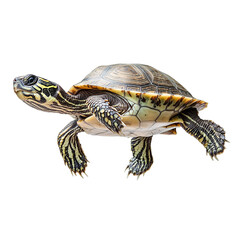 A young turtle closeup side view on an isolated background