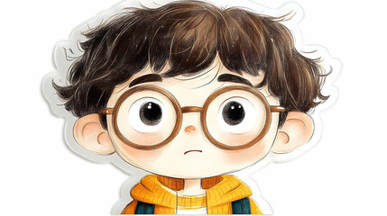 Fototapeta premium Curious Boy with Glasses Wonders: Childhood, Curiosity, and Growing Up