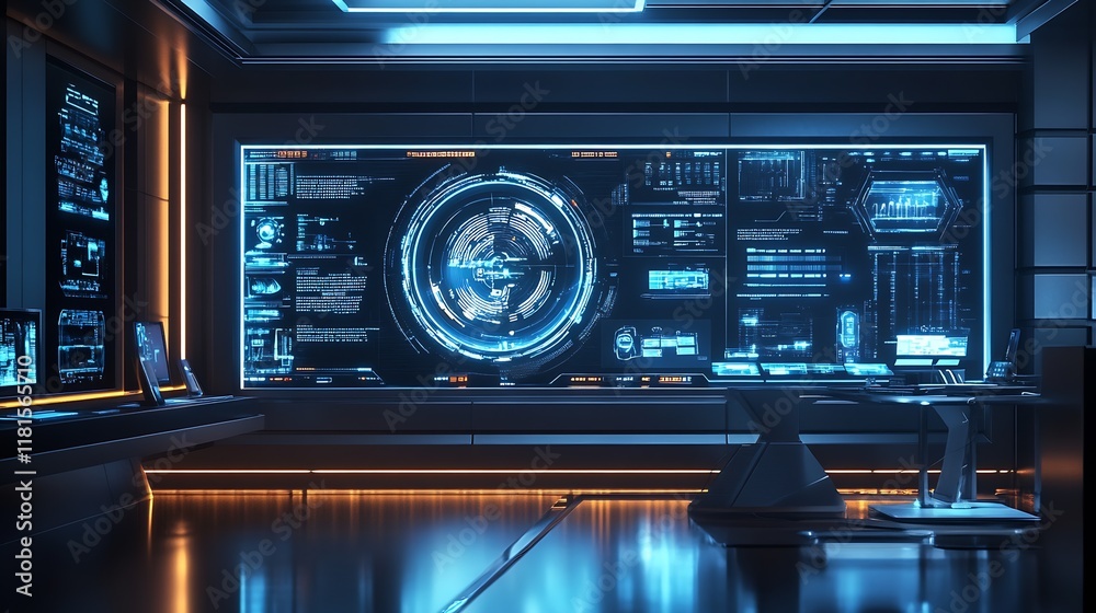 Poster Futuristic high tech control room with digital displays and advanced technology : Generative AI