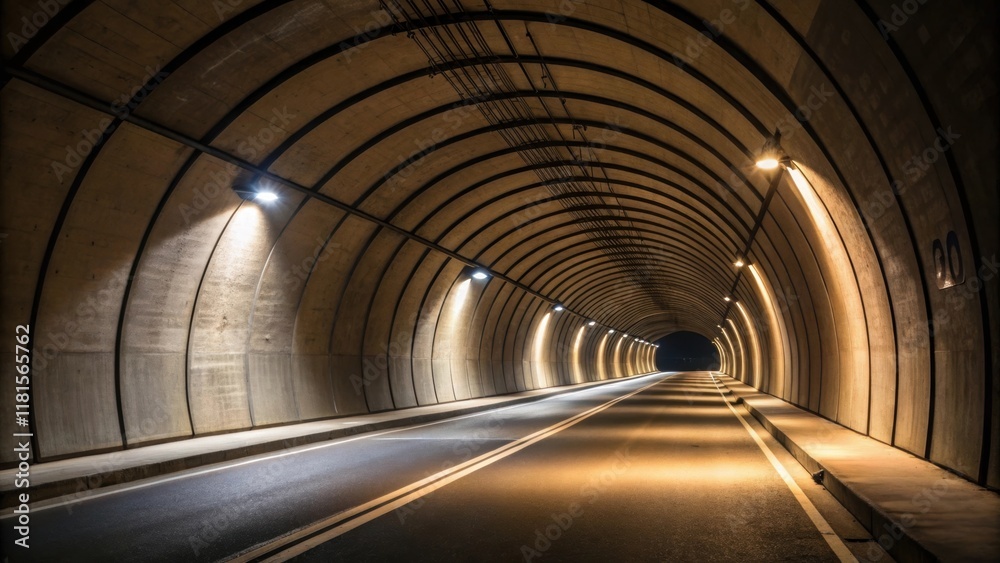 Aufkleber Shadows play dramatically on the curved walls of the tunnel cast by a series of strategically p spotlights that highlight the arching structure. The interplay of light and shadow