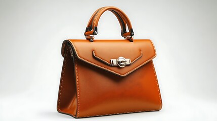 Designer handbag sleek leather finish metallic accent isolated clean white background luxury appeal