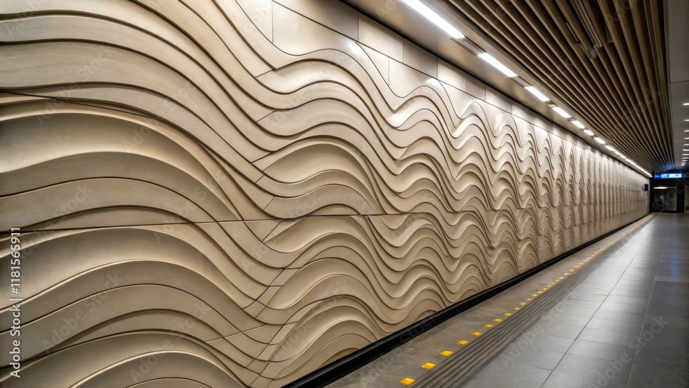 Poster The camera angle captures the textured surface of a panel with a threedimensional wave pattern that suggests movement and fluidity. Details of the panels edges reveal how they fit