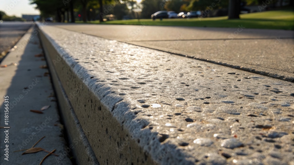 Poster the edge of a precast pedestrian walkway slab with a focus on the intricate detailscracks bumps and 