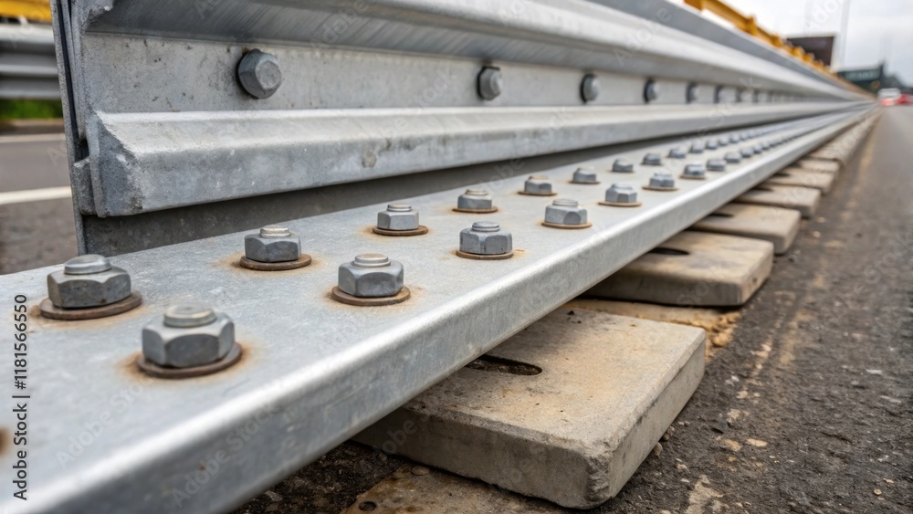 Leinwandbilder the heavy base of the crash barriers is reinforced with metal and a closeup reveals the precise bolt