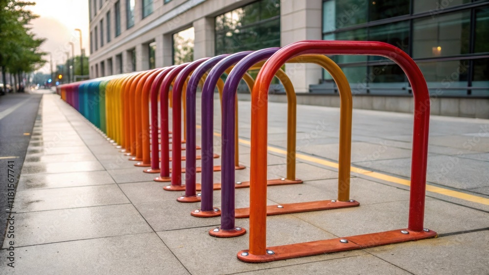 Poster the surface of a modular bike rack is adorned with a vibrant weatherresistant paint finish showcasin