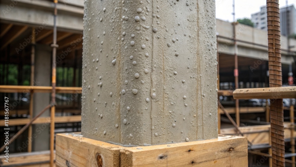 Poster the surface of a freshly poured concrete pillar shows the texture of the material still wet glisteni