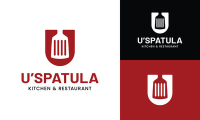 Letter Initial U Spatula Logo Design Template. Suitable for Restaurant Kitchen Bistro Cafe Catering Eatery Grill Barbeque or Chef Cook Kitchener Food Blogger Business Brand Company Logo Design