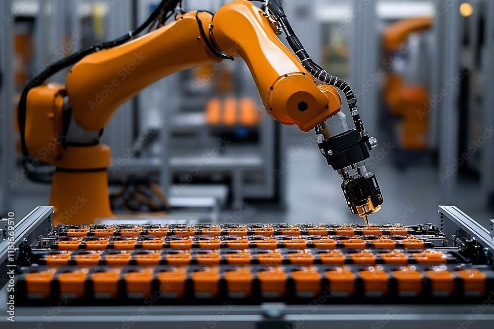 Leinwandbilder close-up of a robotic arm working on an assembly line for efficient automated manufacturing : genera