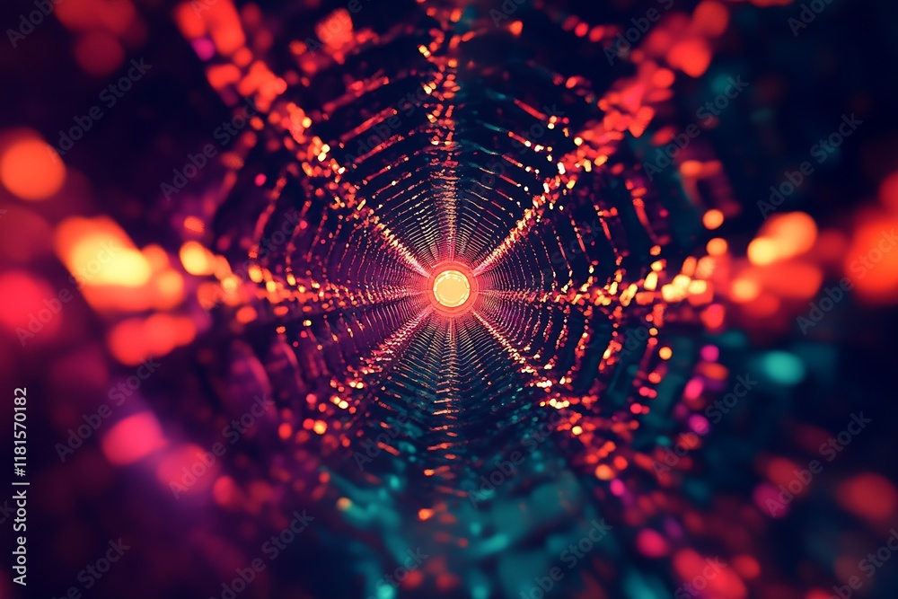 Poster vibrant abstract tunnel with radiant light and colorful illusions : generative ai