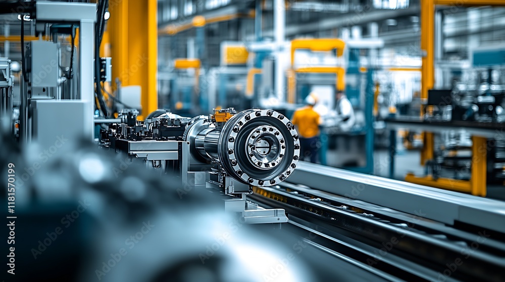 Poster industrial factory interior with machinery technology and automation systems : generative ai