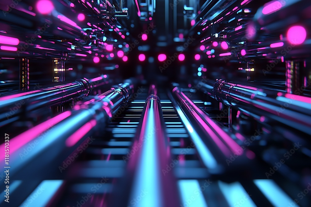Poster neon pink and blue tech tunnel with futuristic energy and modern cyber design : generative ai
