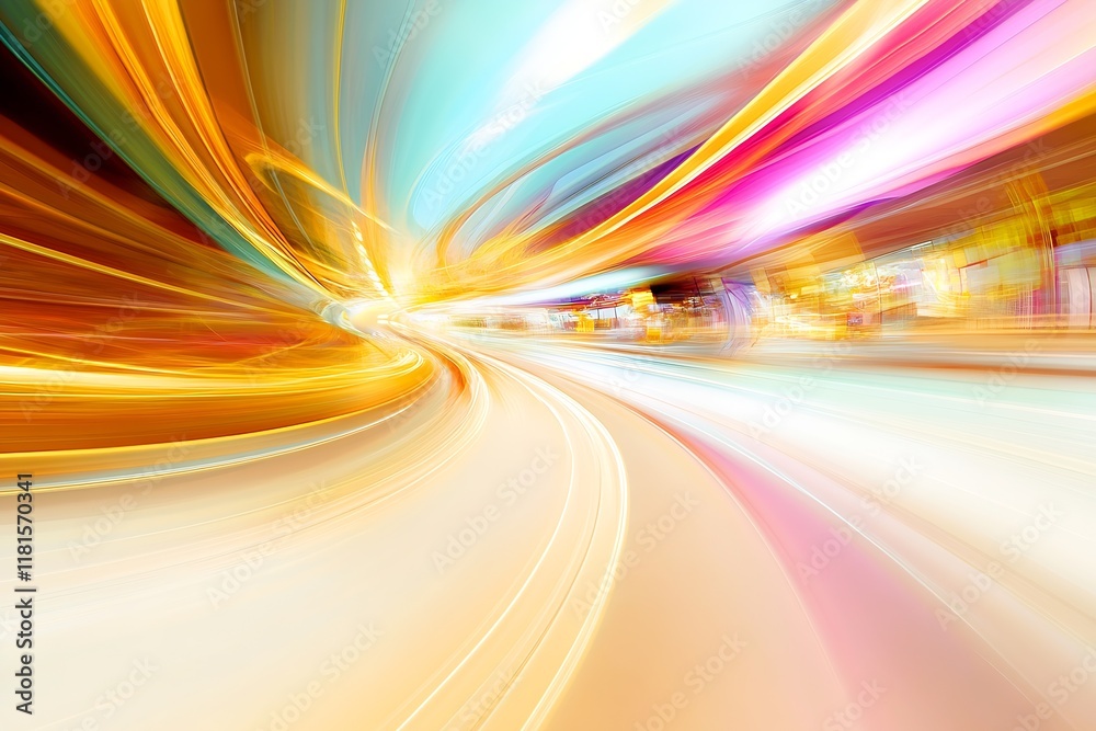 Poster dynamic light trails and vibrant colors in urban nighttime cityscape : generative ai