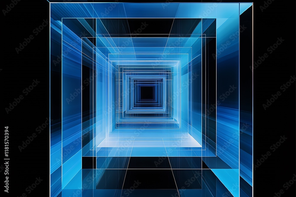 Aufkleber Futuristic Abstract Blue Tunnel with Geometric Patterns and a Sense of Depth and Spatial Infinity : Generative AI