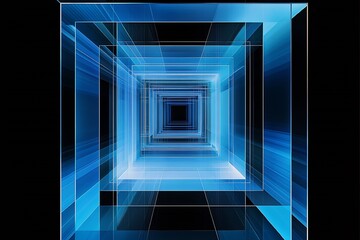 Obraz premium Futuristic Abstract Blue Tunnel with Geometric Patterns and a Sense of Depth and Spatial Infinity : Generative AI