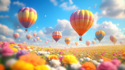 Obraz premium Hot Air Balloons Soar Above a Vibrant Flower Field