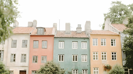 Fototapeta premium Colorful Houses Stand Tall with European Charm and Architectural Detail