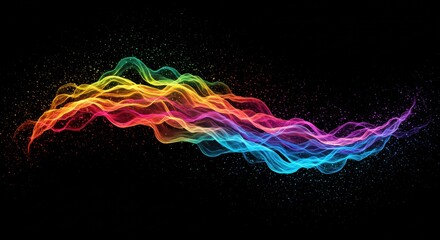 Rainbow Wave: A vibrant rainbow wave dances across a black background, radiating with energy and creating a sense of movement and flow.