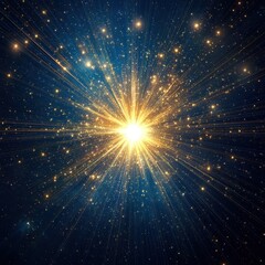 Naklejka premium Cosmic Explosion of Golden Light Rays in Deep Blue Space.