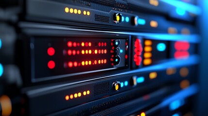 Close-up of glowing server hardware components.