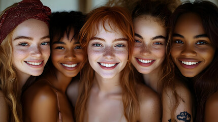 Obraz premium Diverse Women Smiling Joyfully Together