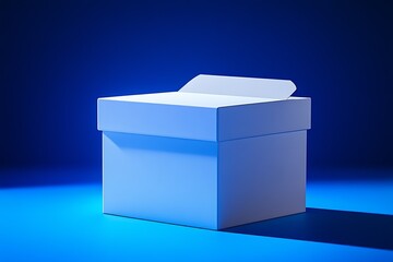 Minimalist White Box on Deep Blue Background with High Contrast Lighting : Generative AI