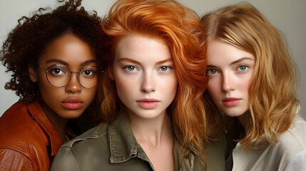 Fototapeta premium Diverse Women Unite: Beauty, Fashion, and Friendship Shine Brightly Together