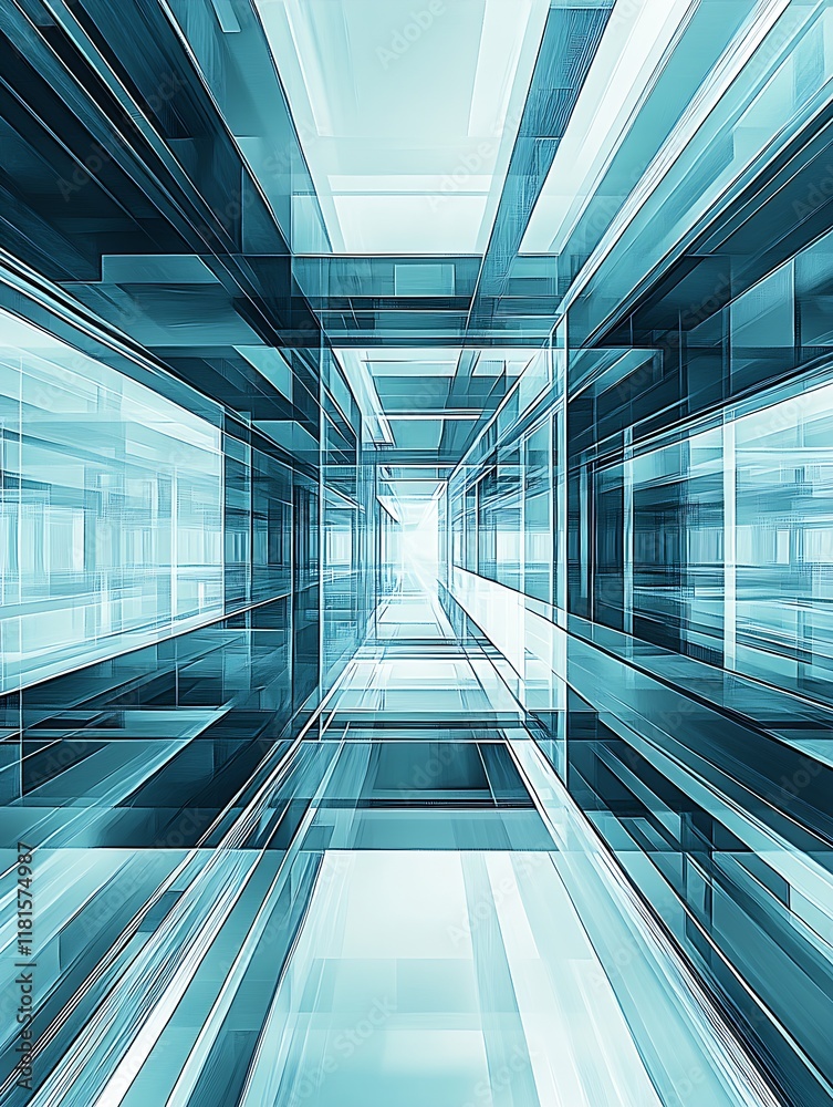 Aufkleber Abstract Geometric Digital Art With Futuristic Symmetrical Pattern in Blue Tones : Generative AI