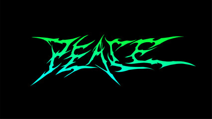 Fototapeta premium Peace typography in a neon green tribal-inspired vector design, featuring sharp, jagged edges on a black background. Perfect for edgy branding, alternative art, or unique visual statements
