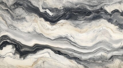 Obraz premium Abstract Fluid Art Background with Swirling Black, Gray, and White Resin Textures.