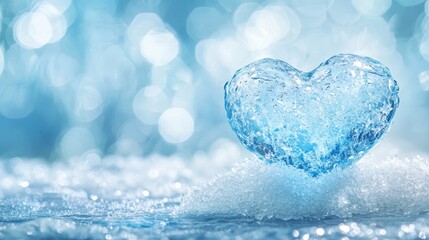 Fototapeta premium Frozen Heart of Winter A Sparkling Crystal Ice Sculpture On A Bed Of Snow With Bokeh