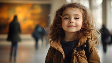 Fototapeta premium Child Observes Art in Gallery: Culture, Learning, and Exploration