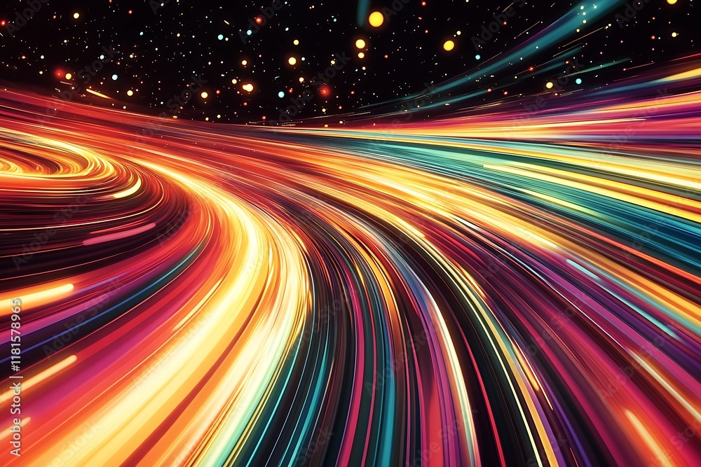 Poster vivid cosmic light trails in outer space with colorful streaks and glowing stars : generative ai