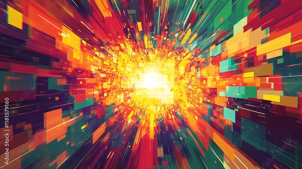 Poster Dynamic Energy Burst in Vivid Pixelated Abstract with Motion Effects : Generative AI