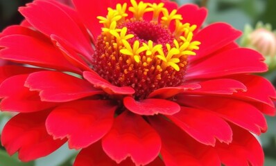 Vibrant red zinnia in full bloom