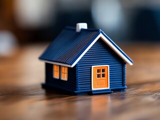 Colorful model house on wooden table.