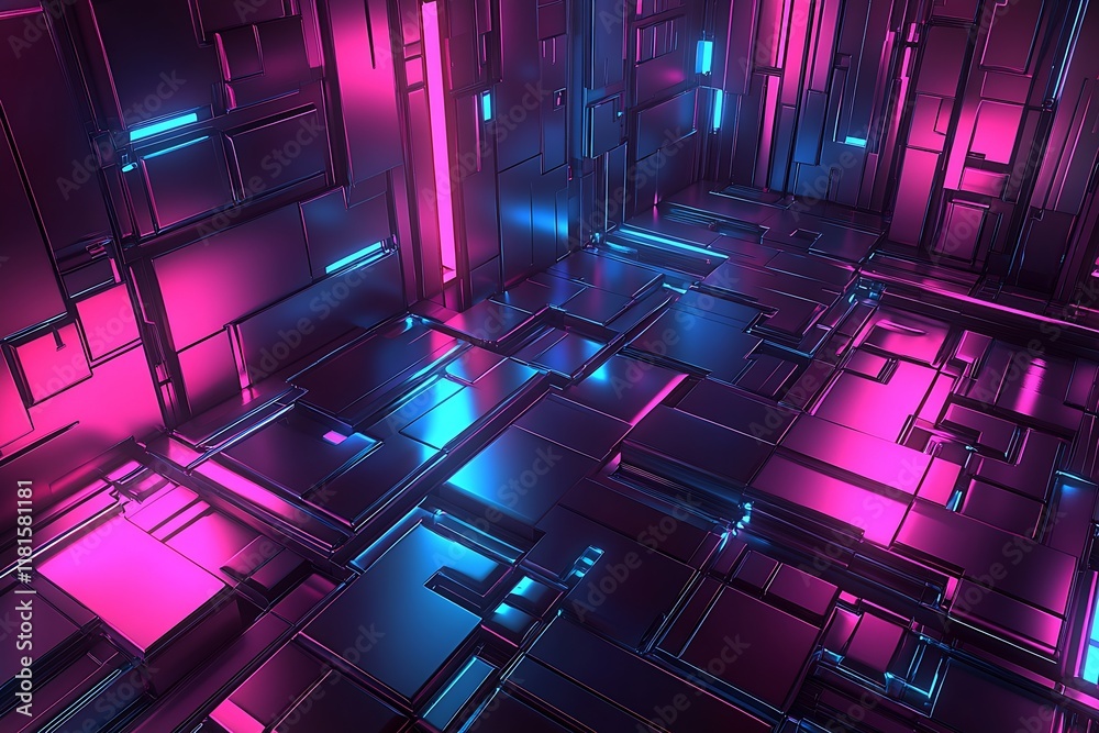 Aufkleber Dynamic geometric neon background with vibrant colors and futuristic style : Generative AI