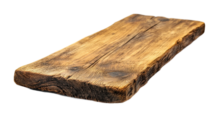 Old rustic wooden chopping block with dark texture, vintage cutting board, weathered kitchen surface, aged wood, and farmhouse culinary decor isolated on transparent background