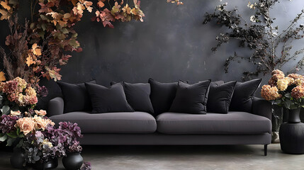 Modern Living Room Decor Creates Cozy Autumn Ambiance with Flowers